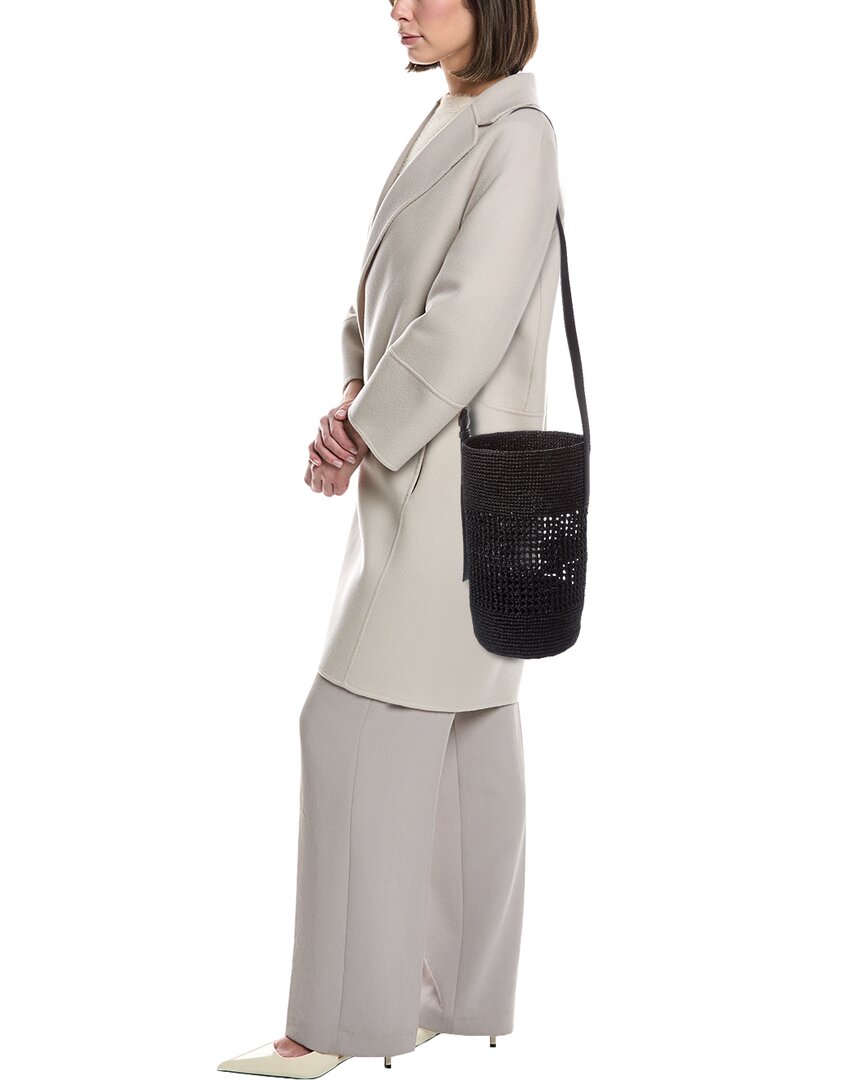 billie small raffia & leather bucket bag