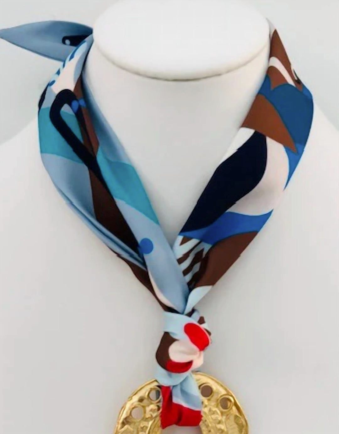 women's scarf charm necklace in blue multi