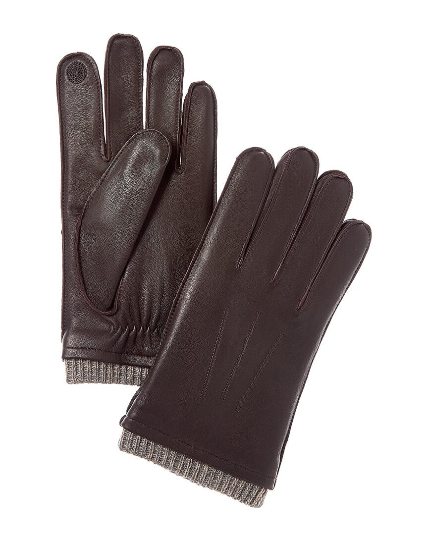 marled rib cashmere & leather gloves