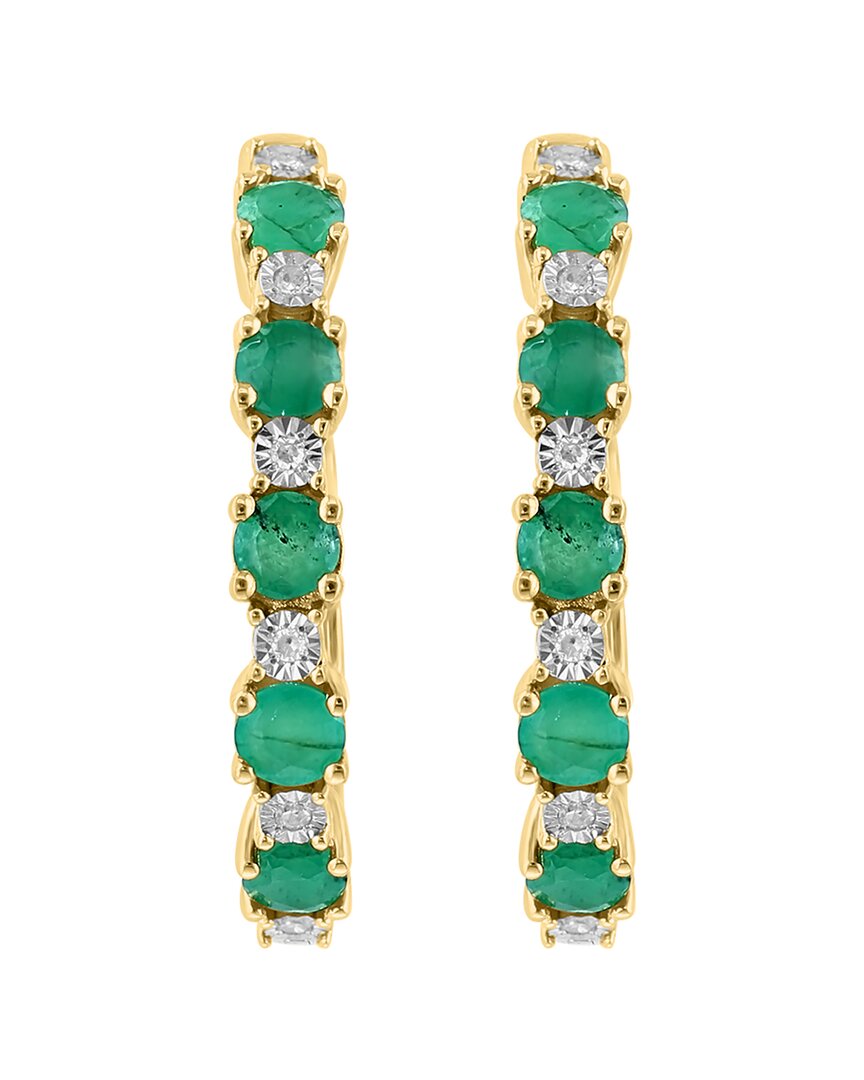 14k over silver 0.81 ct. tw. diamond & emerald earrings