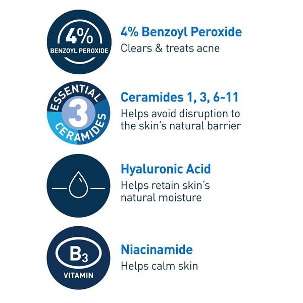 Acne Foaming Cream Cleanser with 4% BPO for Acne Prone Skin