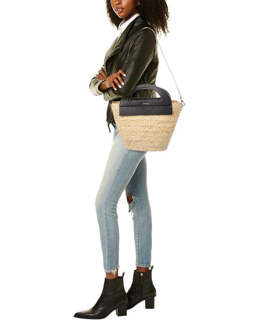 straw & leather bucket bag