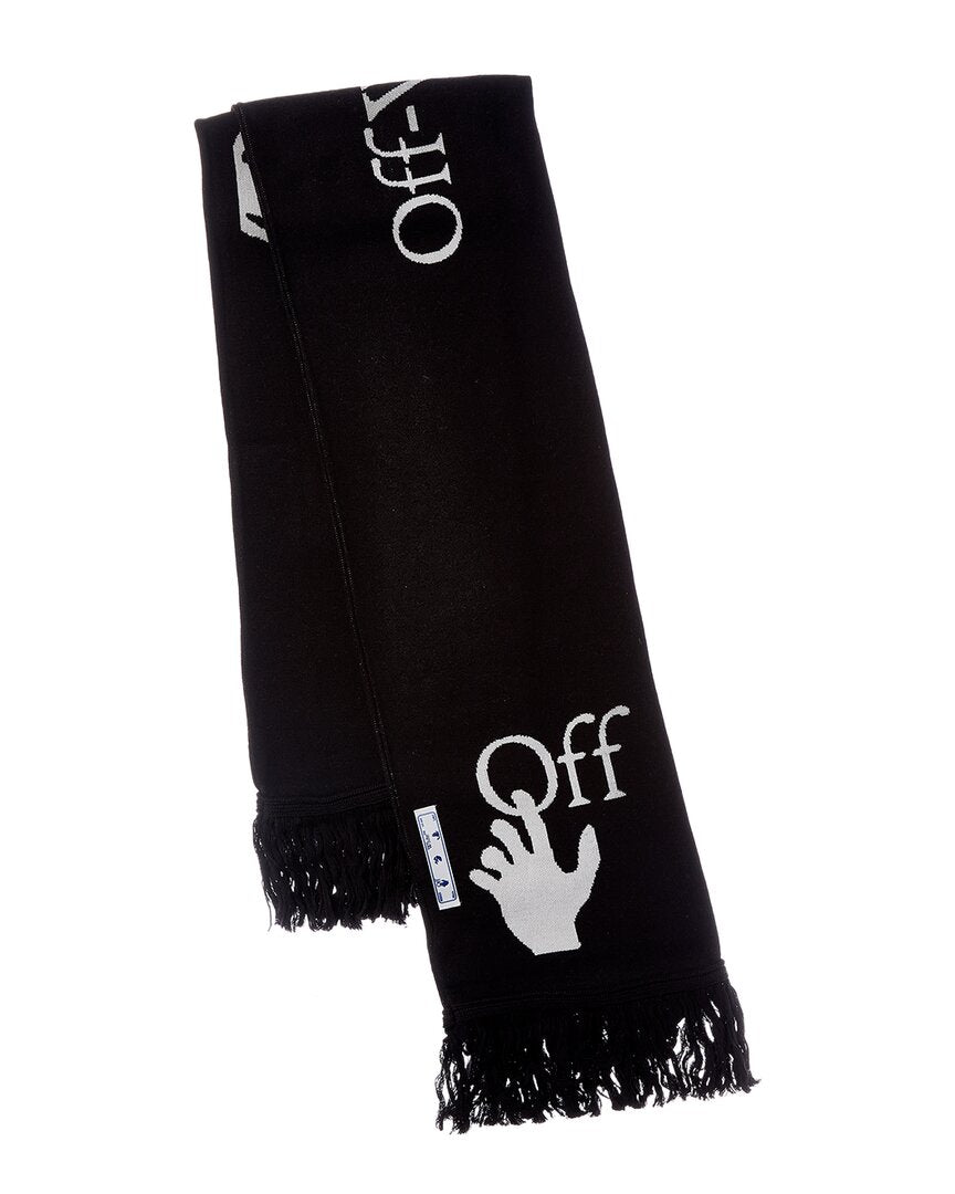 off-white knit wool-blend scarf