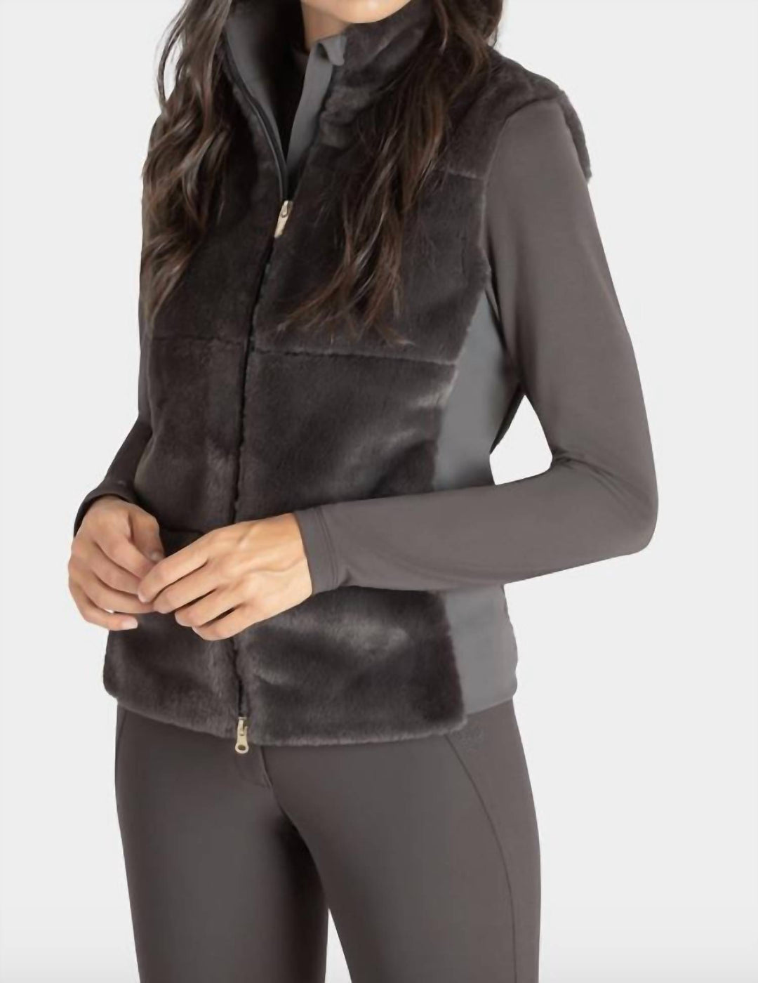 licorice eco-fur women's vest in liquorice