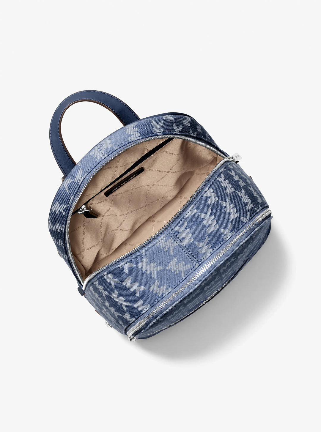 rhea medium logo jacquard denim backpack