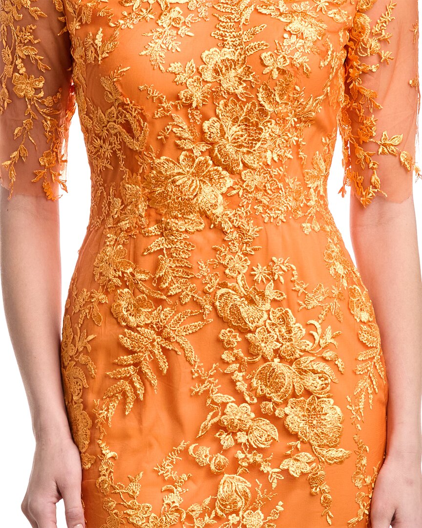 v-neck elbow sleeves trumpet gown