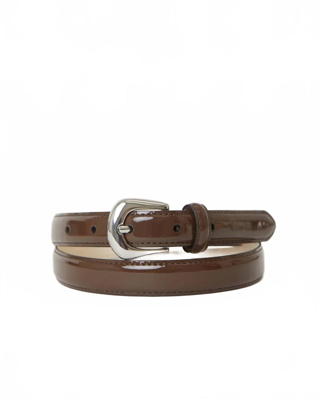 women's kennedy mini patent leather belt in chocolate silver