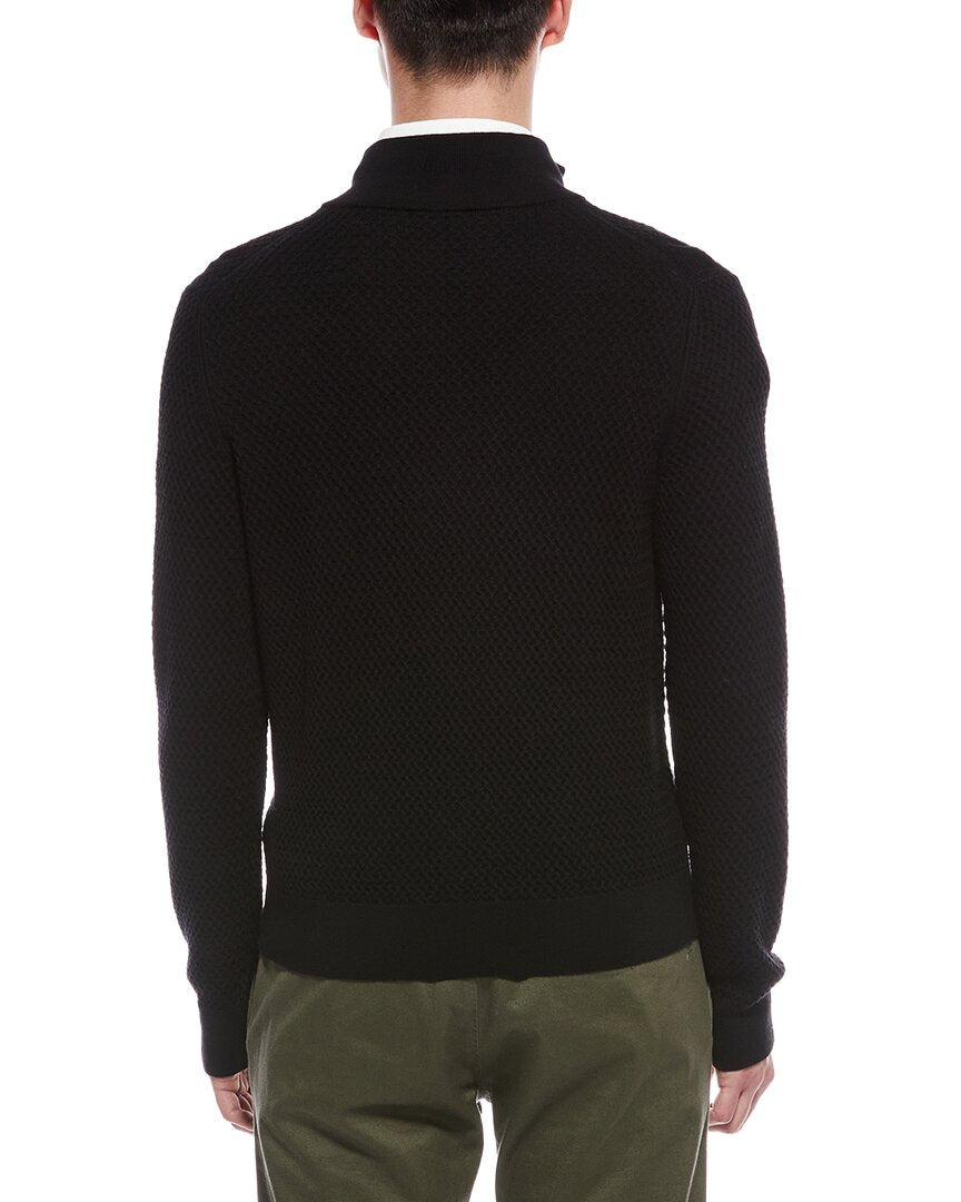 textured 1/4-zip merino wool mock neck sweater