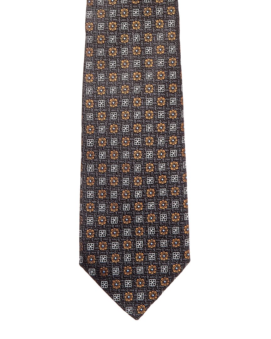 navy floral squares silk tie