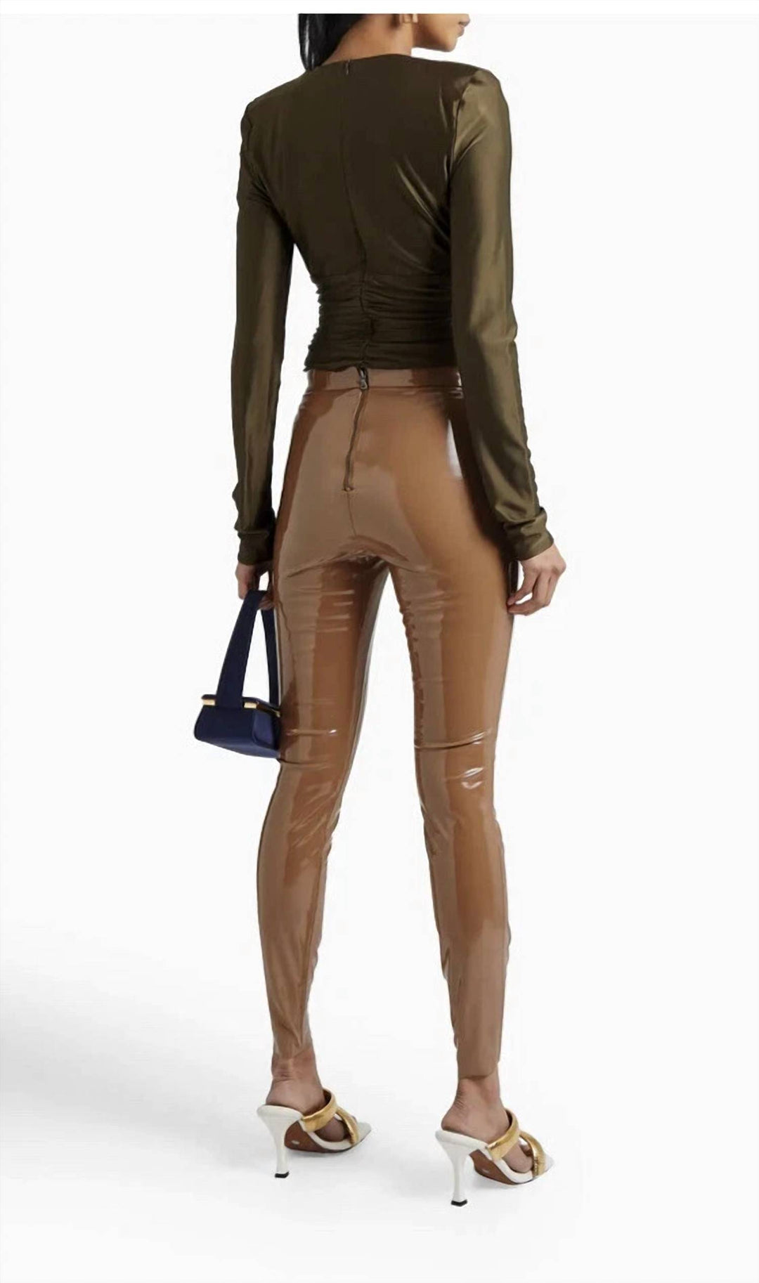 women's leather leggings in brown