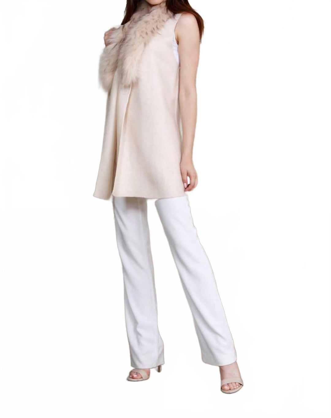women's cream fur collar vest in beige