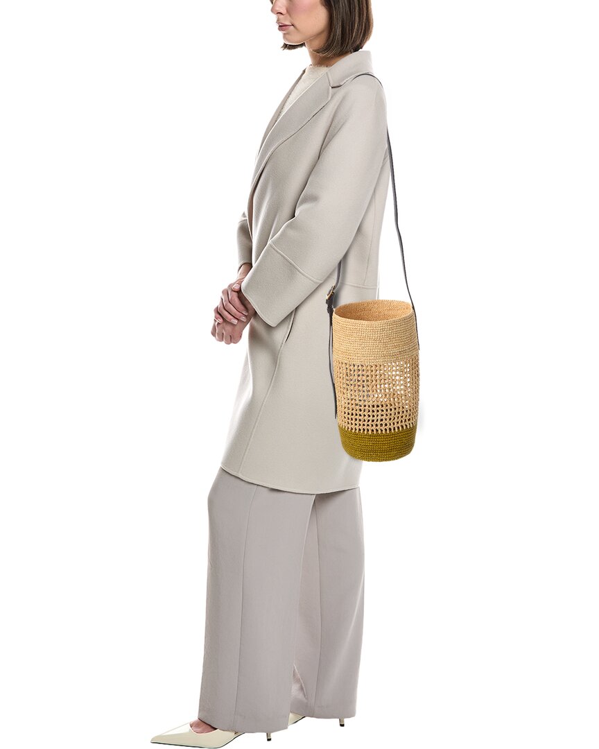 billie small raffia & leather bucket bag