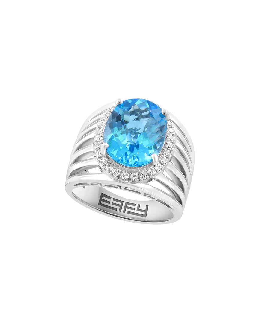 silver 7.30 ct. tw. blue topaz, zircon ring