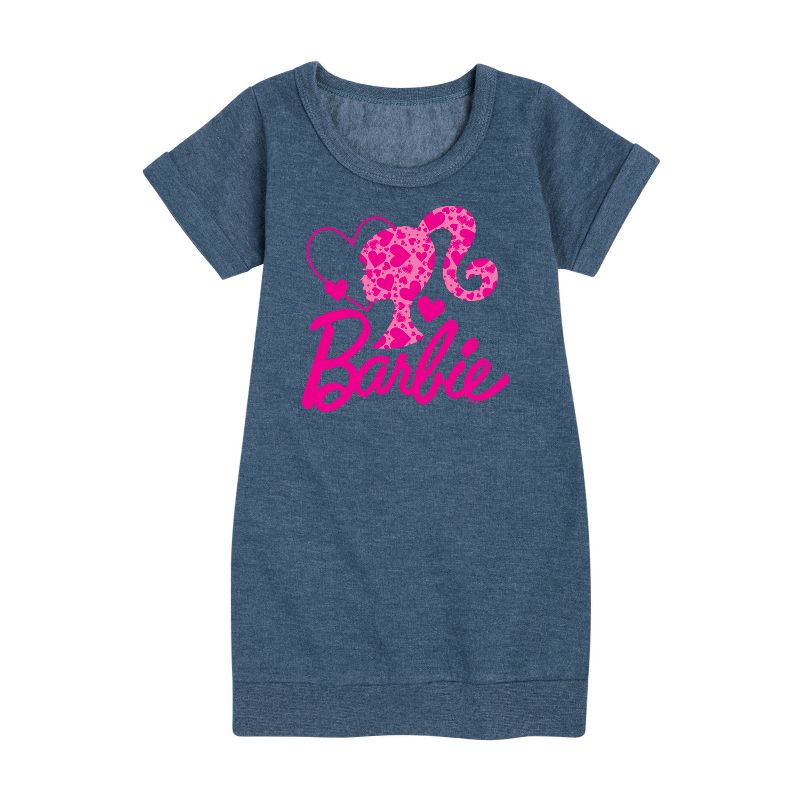 Girls' - Barbie - Logo Hearts Graphic Short Sleeve Fleece Dress