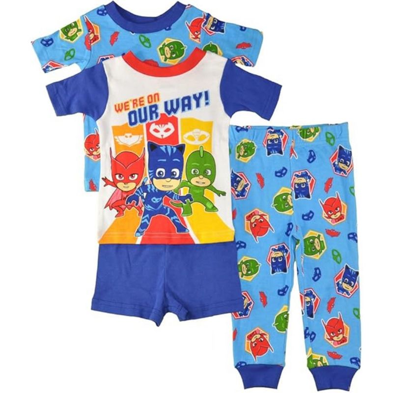 طقم بيجامات قطنية بأكمام قصيرة للأطفال الصغار من PJ Masks، مكون من 4 قطع، مقاس 2T