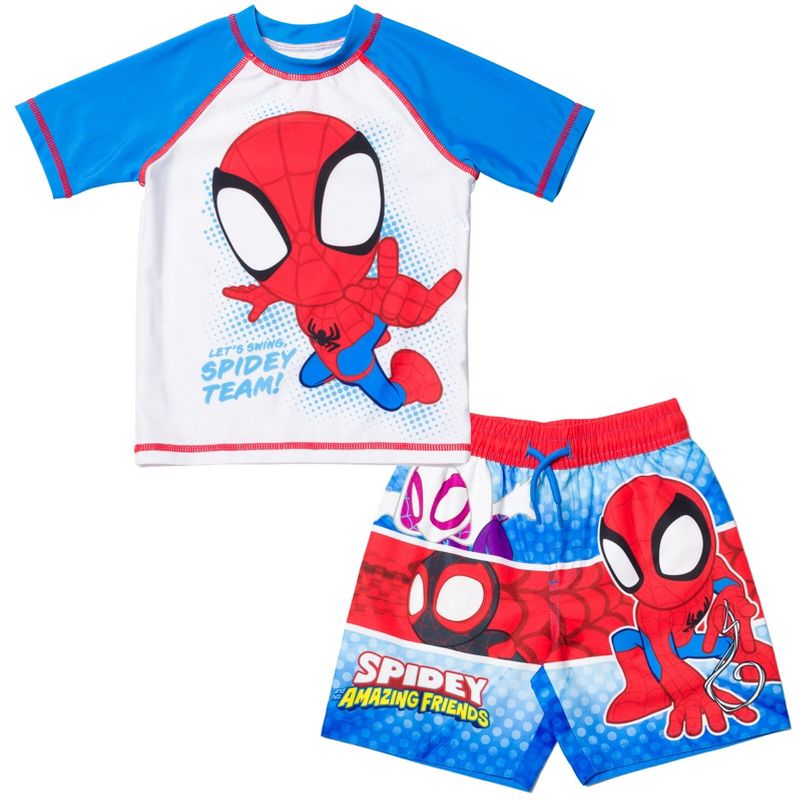 Marvel UPF 50+ Raglan Rash Guard and Swim Trunks Outfit Set
