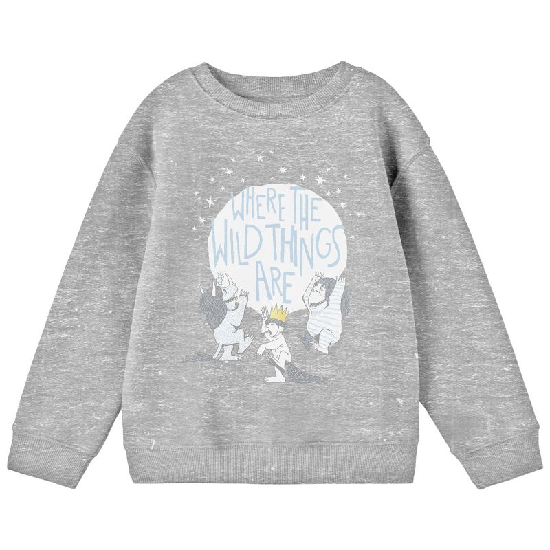 Where The Wild Things Are Max And Monsters Dancing Youth Athletic Heather Crew Neck Long Sleeve Sweatshirt