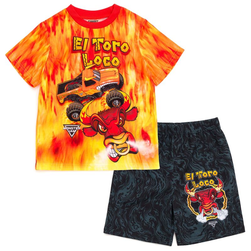 Monster Jam Megalodon El Toro Loco Grave Digger Pullover Pajama Shirt and Shorts Sleep Set Little Kid