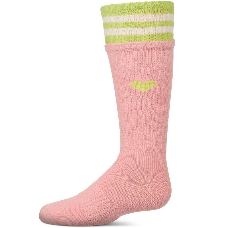 Memoi Girls Ribbed Cotton Blend "Heart and Stripes" Knee Sock