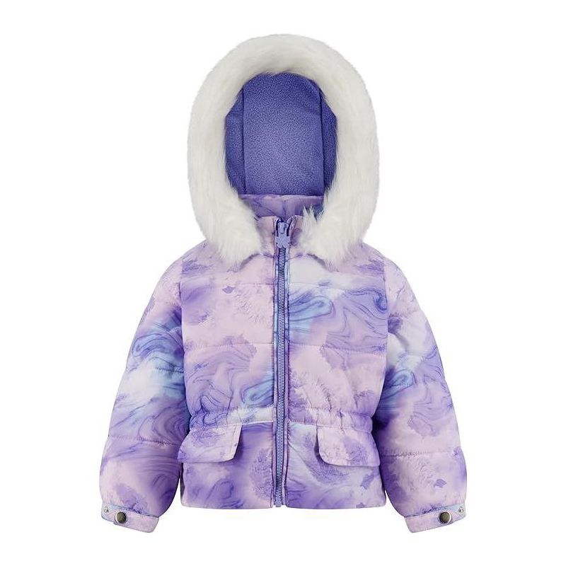 LONDON FOG Girls' Heavyweight Warm Winter Coat with Faux Fur Trim