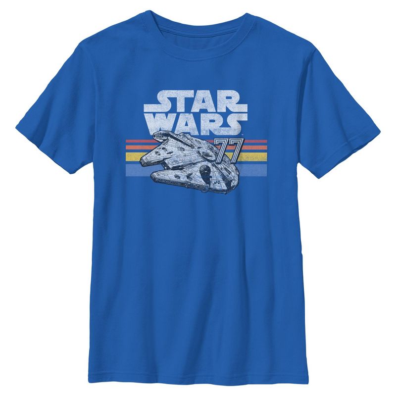 Boys Star Wars Millennium Falcon 77' Vintage Stripes T Shirt