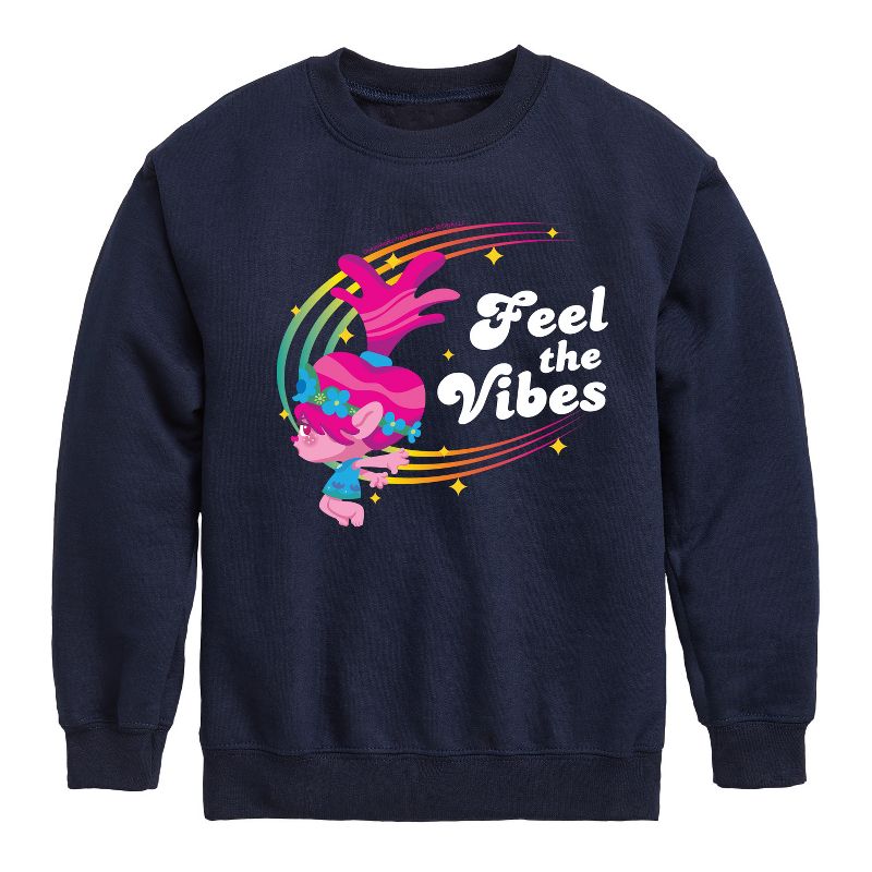 Boys' - Trolls - Feel The Vibes Poppy Graphic Long Sleeve Fleece Sweatshirt
