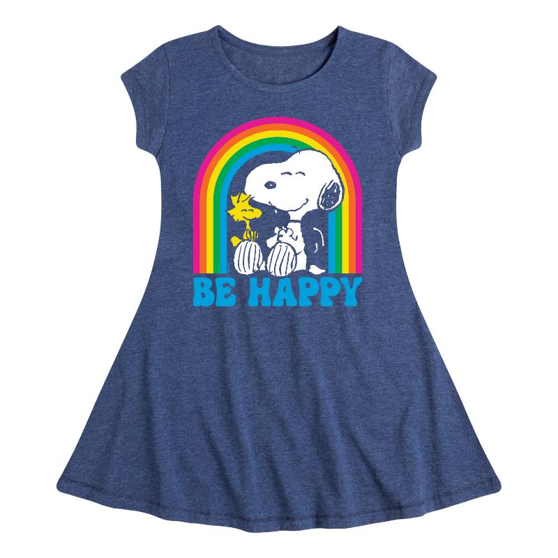 Girls' - Peanuts - Be Happy Rainbow Fit & Flair Cap Sleeve Dress