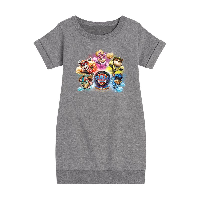 Girls' - Paw Patrol - Mighty Movie Character Group Graphic Short Sleeve Fleece Dress