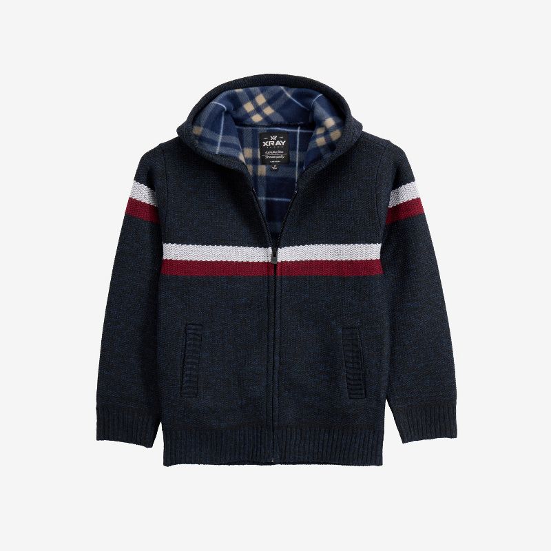 X RAY Boy's Full Zip Hooded Sweater With Stripes And Faux Shearling Lining