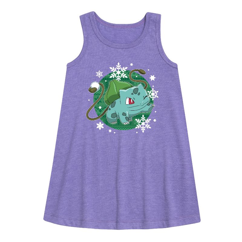 Girls' - Pokémon - Bulba Pattern Graphic Sleeveless Aline Dress