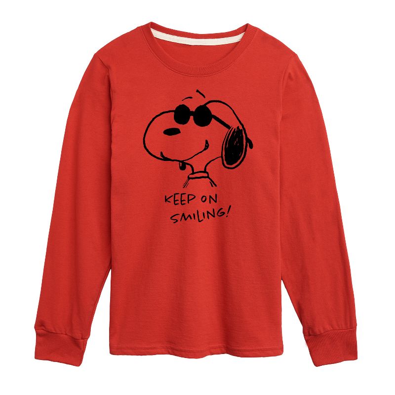 تي شيرت جرافيكي بأكمام طويلة مطبوع عليه عبارة "Cool Joe Keep On Smiling" للأولاد - Peanuts