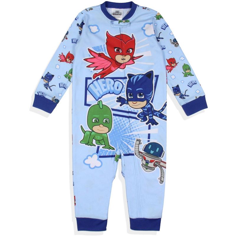بيجامة نوم بدون أقدام من PJ Masks للأولاد الصغار من Gekko Catboy Owlette Hero باللون الأزرق