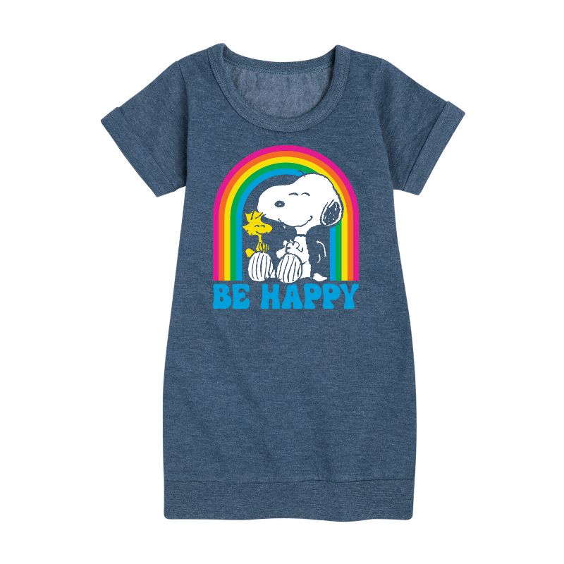 Girls' - Peanuts - Be Happy Rainbow Graphic Short Sleeve Fleece Dress
