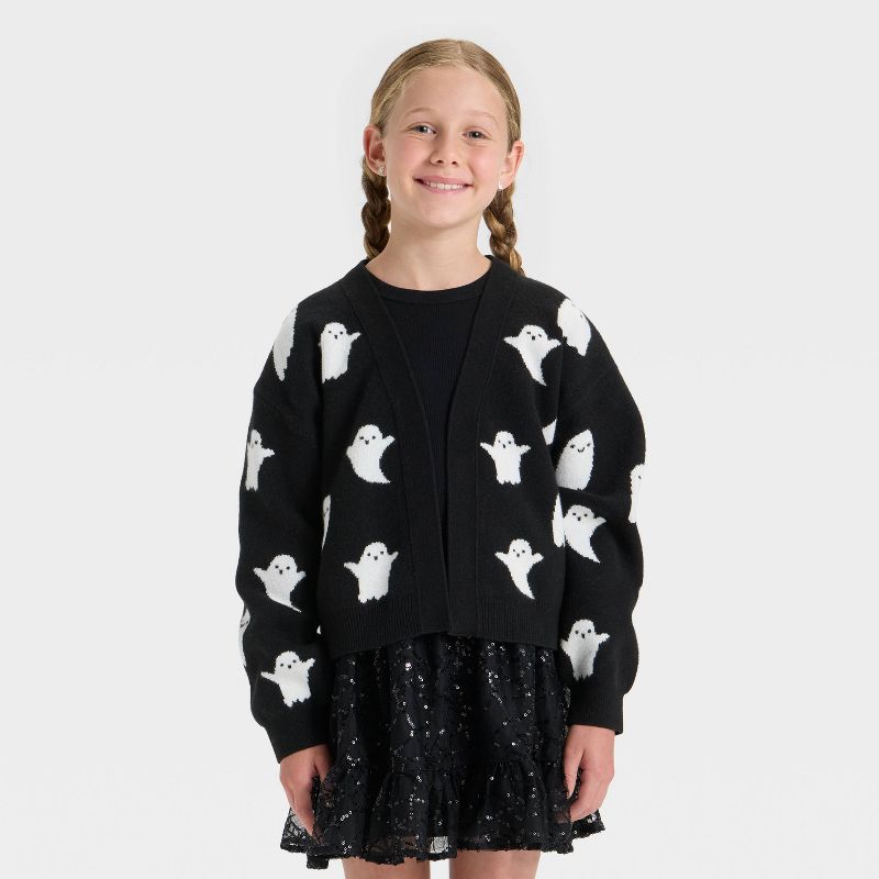 Girls' Long Sleeve Halloween Cardigan Sweater - Cat & Jack™ Black