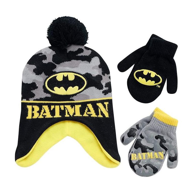 طقم قفازات أو قفازات بدون أصابع للأولاد من DC Comics Batman Winter Hat مكون من زوجين (للأطفال الصغار/الأولاد الصغار)