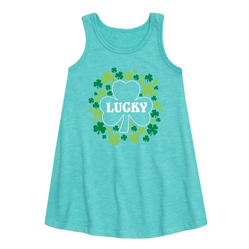 Girls' - Instant Message - St. Patrick's Day Lucky Shamrocks Filled Graphic Sleeveless Aline Dress