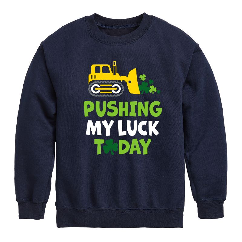 Boys' - Instant Message - St. Patrick's Day Pushing My Luck Today Graphic Long Sleeve Fleece Sweatshirt