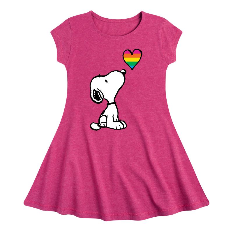 Girls' - Peanuts - Snoopy Rainbow Heart Fit & Flair Cap Sleeve Dress