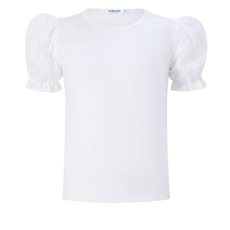 Girls Puff Sleeve Blouse Round Neck Ruffle Sleeve Shirts Girls Shirts