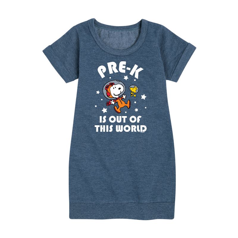 فستان من الصوف بأكمام قصيرة مطبوع عليه عبارة "Peanuts" للفتيات من Pre K is Out of This World