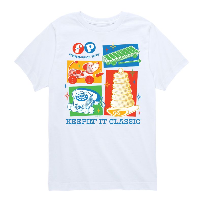 تي شيرت جرافيكي بأكمام قصيرة من Fisher-Price 60S Toys Grid للأولاد - Fisher Price