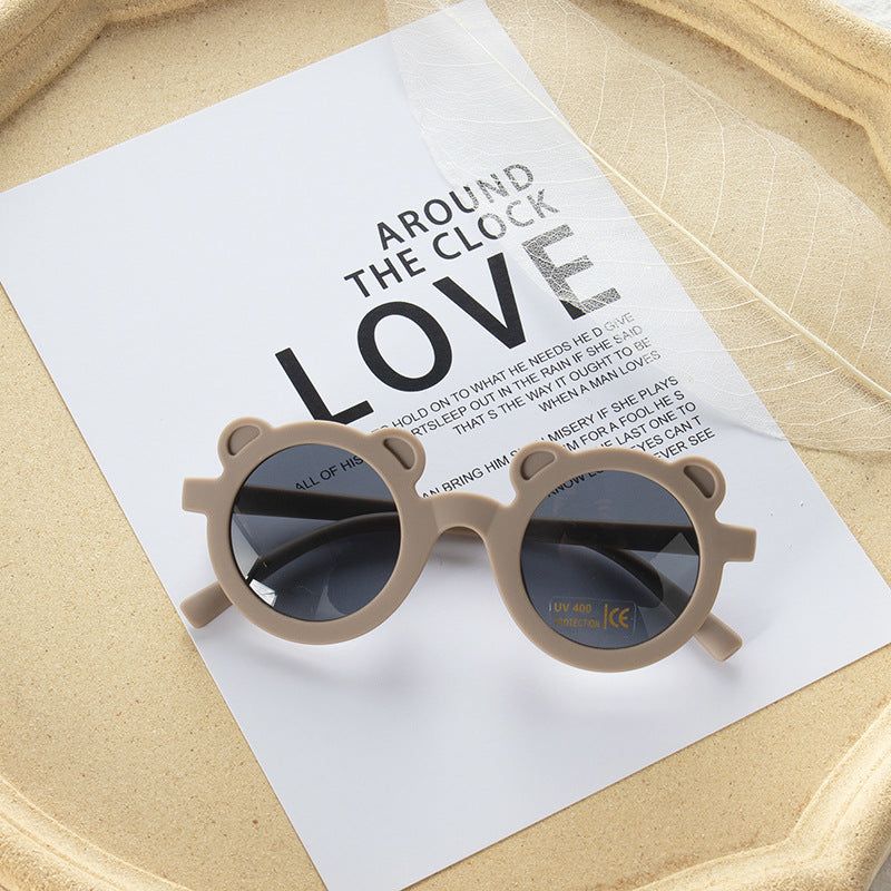 MyKids-Usa Girls Solid Color Cartoon Shape Round Frame Frosted Sunglasses