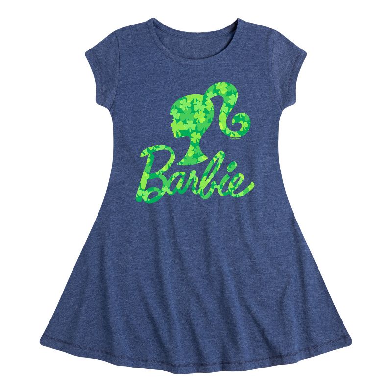 Girls' - Barbie - Logo Shamrock Pattern Fit & Flair Cap Sleeve Dress