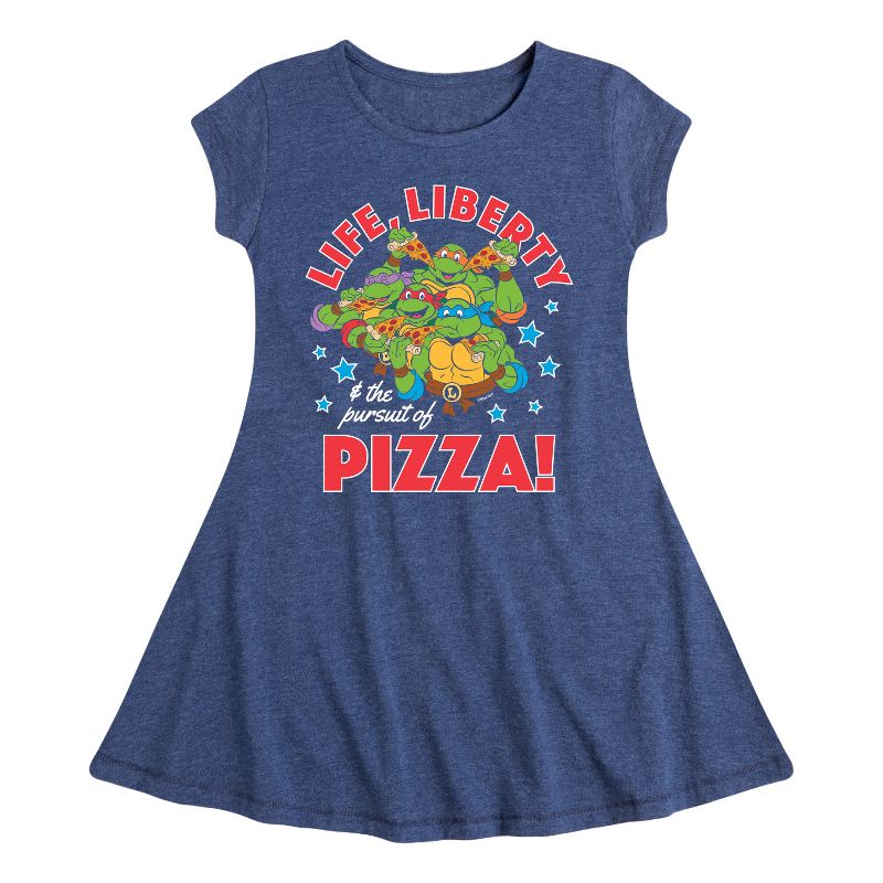 Girls' - Teenage Mutant Ninja Turtles - Life Liberty Pursuit Of Pizza Fit & Flair Cap Sleeve Dress