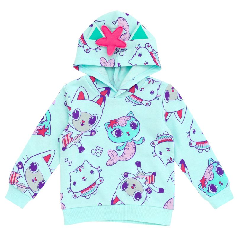 Dreamworks Gabby's Dollhouse Pandy Paws Cakey Cat MerCat Girls Fleece Pullover Hoodie Toddler to Big Kid