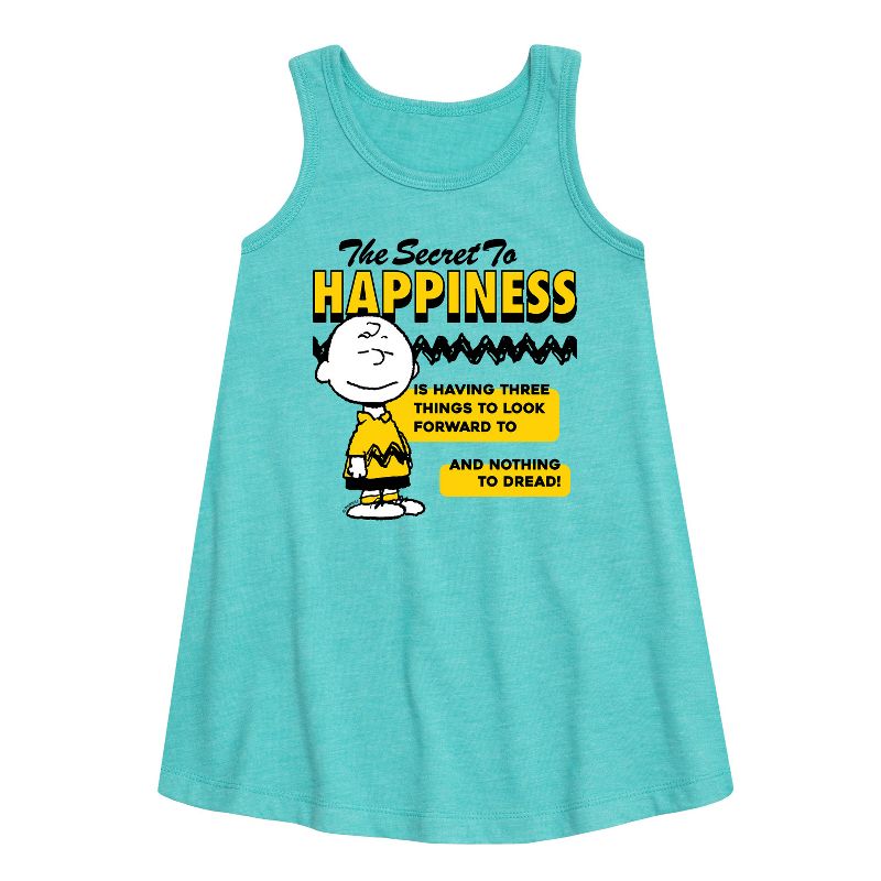 Girls' - Peanuts - Secret To Happiness Graphic Sleeveless Aline Dress