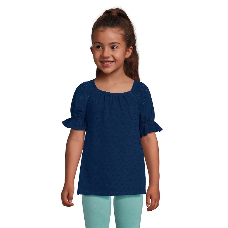 Lands' End Kids Plus Short Sleeve Eyelet Ruffle Sleeve Top