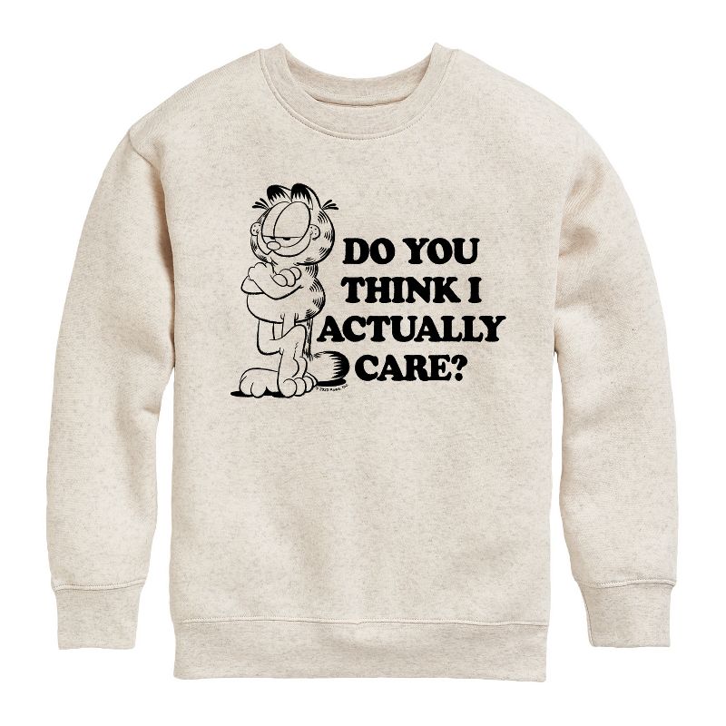 Boys' - Garfield - Do You Think I Actually Care Graphic Long Sleeve Fleece Sweatshirt
