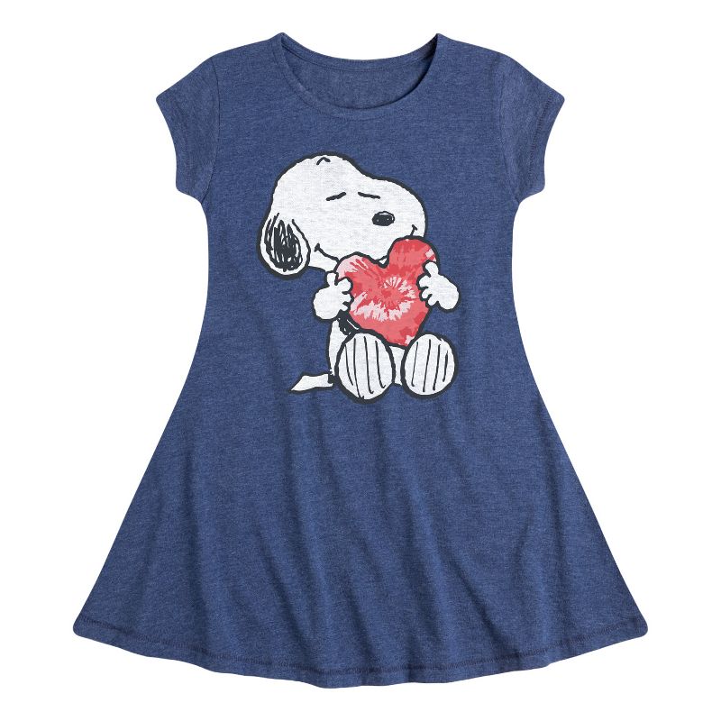 Girls' - Peanuts - Snoopy With Heart Fit & Flair Cap Sleeve Dress