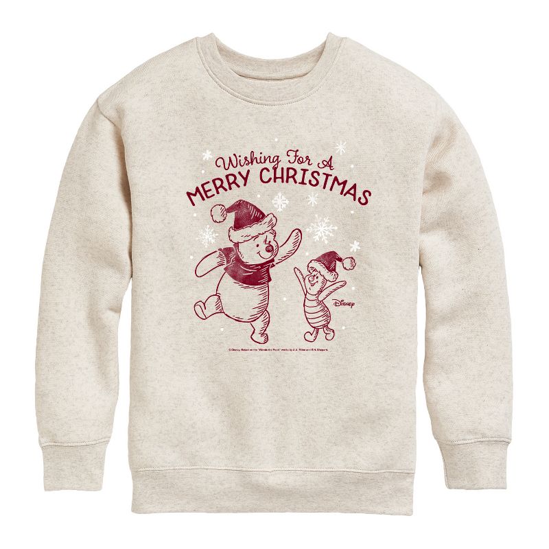 Boys' - Winnie the Pooh - Pooh & Piglet Wishing for a Merry Christmas Graphic Long Sleeve Fleece Sweatshirt